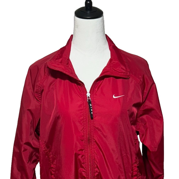 Vintage Nike Jacket Womens Medium 8-10 Red Nylon Vented Full Zip Windbreaker - Picture 1 of 12